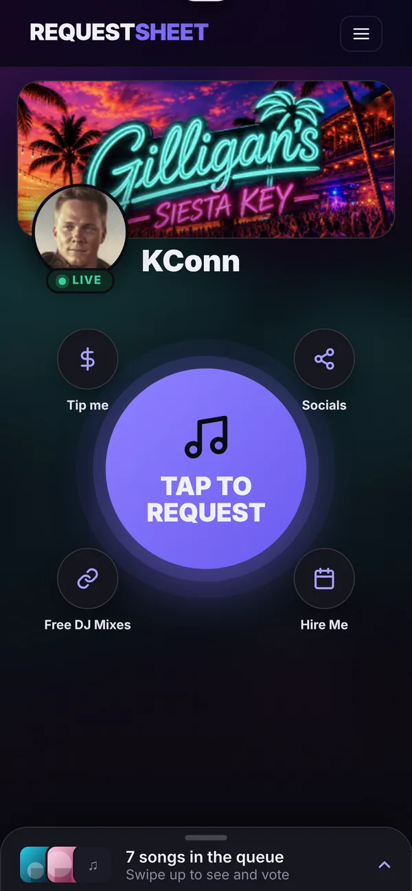 Fan request page with a big Tap to Request button