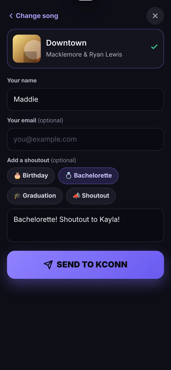 Request form with shoutout chips