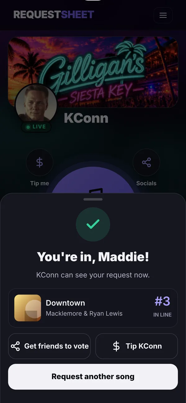 Request sent screen showing the fan is number 3 in line